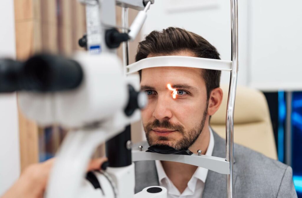 a person undergoing an eye exam subsidized by their insurance.